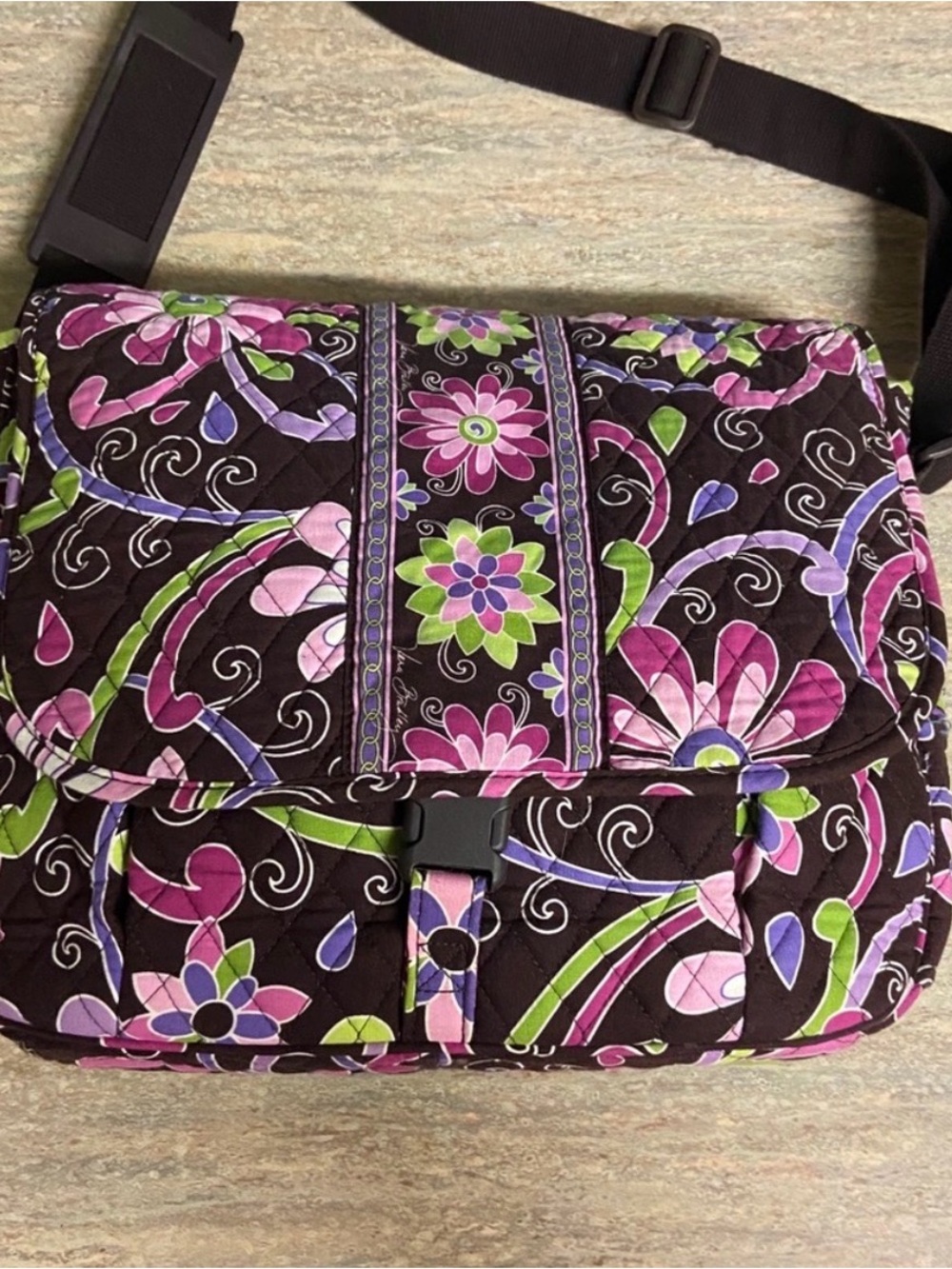 Vera Bradley Brown Quilted Crossbody with Purple & Green Floral Print